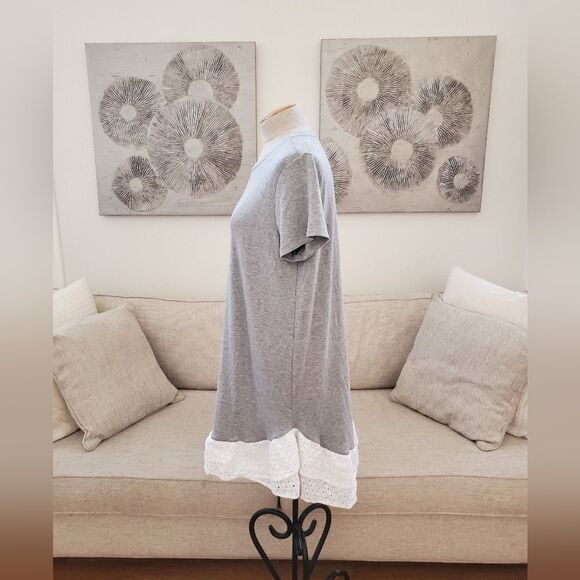 🌹 CHELSEA28 🌹 Eyelet Trim Short Sleeve Shift Dress - [Medium, Grey] - Picture 4 of 9